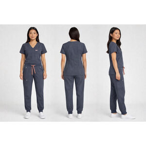 FIGS Scrub Set XXS Petite Graphite Gray Jogger Pants + V-Neck Top